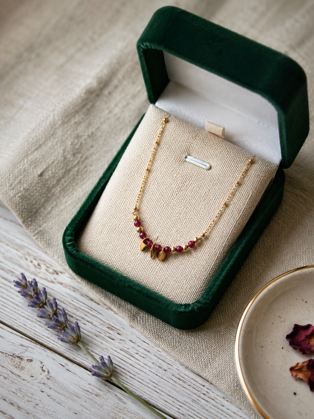 Collier avec petites pierres bordeaux