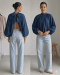 Blouse manches longues bleue marine et rose