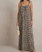 Robe longue motif léopard 100% gaze de coton