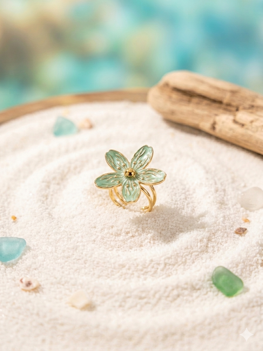 Bague fleur couleur menthe