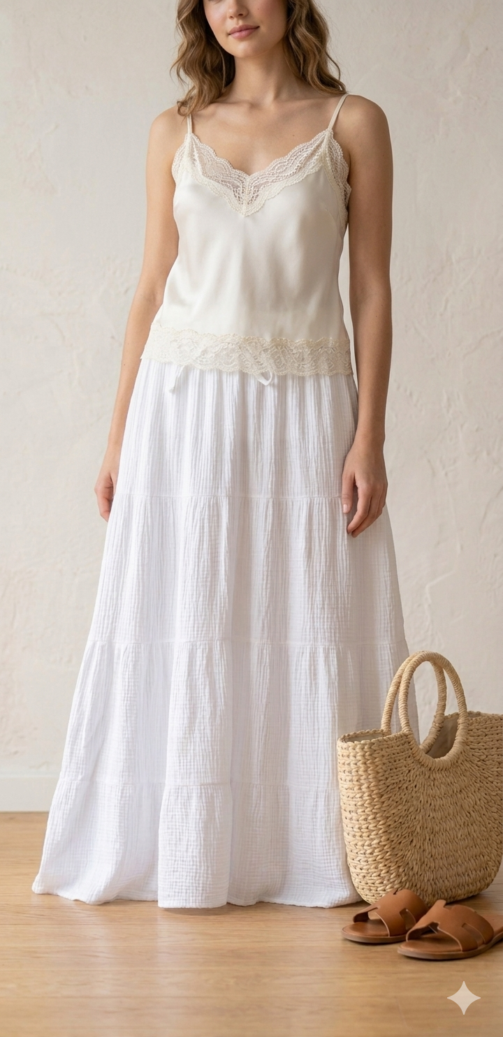 Jupe maxi blanche et orange