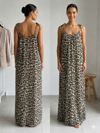 Robe longue motif léopard 100% gaze de coton